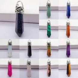 Kolye Kolye 8x38mm Lapis Yeşil Aventurine Kumtaşı Kristal Tigereye Rhodonit Carnelian Taş Gem Sütun Takıları Hediye 1 PCS