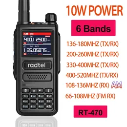 Walkie talkie radtel rt 470 6 band amatör skinka tvåvägs radiostation 256ch 10w luftband noaa lcd färgskanner luftfart 231019