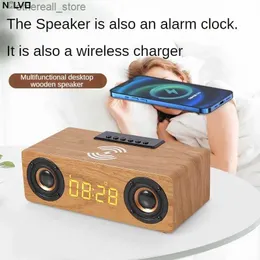 Alto-falantes de telefone celular Multifuncional de madeira Bluetooth Speaker Celular sem fio Carregador Led Display Alarm Clock Rádio FM Dual Altifalante Caixa de som Q231021