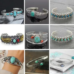 Bolegle Vintage Turquoises Imitacja naśladowanie kamienia naturalnego Eleganckie otwarte mankiety bransoletki dla kobiet mężczyzn biżuteria impreza 231019