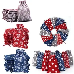 Borse per la spesa 50 pz/lotto 10x14 cm Rosso/Blu/Grigio Tessuto di cotone Sacchetti regalo per l'anno di Natale Alimentari con coulisse Regalo di stoccaggio di caramelle