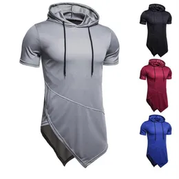 Fashion Solid Lange Capuchon T-shirt Mannen Tops Fitness Slim Fit Korte Mouw Camiseta Hombre Streetwear Hip Hop Heren Clothes224n