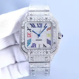 Nowa wersja Moissanite Diamonds Watch Rose Gold Mixed Sier Sier Skeleton Pass Test Quartz Ruch Kwarc Top Men Pełne losowane zegarki szafirowe z pudełkiem