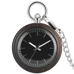 Pocket Watches Ebony Large Dial Watch Men Excellent Black Wooden Alloy Rough Chain Pendant Necklace Gift Reloj De Bolsillo Mujer