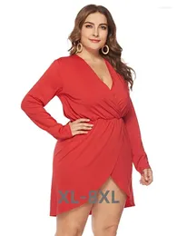 Plus Size Dresses Elegant Long Sleeve V Neck Irregular Mini Dres Women Slim Fit High Waist Casual Dress Ladies Summer 3xl 4xl 5xl 6xl