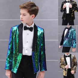 Men's Suits Green Graduation Prom Party Boys Gold Shiny Stage Performance Tuxedos Kid Wedding Suit Child Blazer With Pants Set 2 Piece