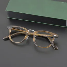 Okulary przeciwsłoneczne ramy japońską markę żółtą kwadratowe okulary z metalowym mostem octan klasyczny wysokiej jakości unisex recepta optyczna