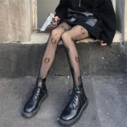 Women Black Heart Dot Jacquard Fishnet Pantyhose Gothic Punk Hollow Out Mesh See-Through Tights Stockings Lingerie Socks & Hosiery314m