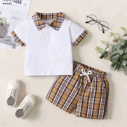 Luxury summer Baby Clothes Set T-Shirt Shorts Toddler Casual Clothing Kids Tracksuit Checkered printing Children two-piece suit