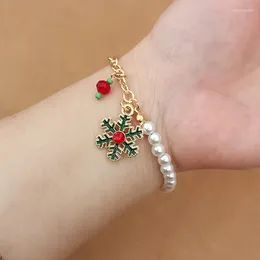 Link Armbänder 2023 Weihnachten Gold Farbe Imitation Perle Santa Claus Weihnachtsbaum Anhänger Armband Armreif Jahr Geschenke