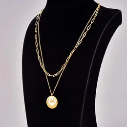 Ожерелья с подвесками, двухслойная цепочка для свитера, нержавеющая сталь, позолоченная буква M, ожерелье «M Must Be Happy», зимнее модное ювелирное изделие, подарок для женщин