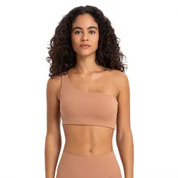 Lu Align Lu Bra Chaleco de yoga Acanalado Un hombro Push Up Fitness Sujetador deportivo Camiseta sin mangas acolchada Mujer Recortada Sin espalda Soporte ligero Gimnasio Entrenamiento Crop Top