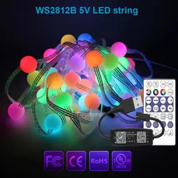 Outros suprimentos para festas de eventos DC5V WS2812 LED Strip Light Stirng RGB Dream Full Color Round Ball String com 28Key APP Controle Música Luzes Natal 231019