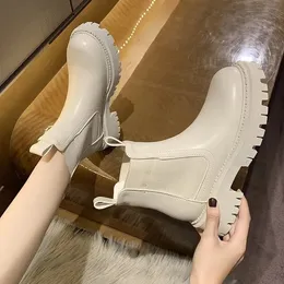 Stövlar 2023 Y Fashion Platform Kvinnor Ankel Kvinnlig ensampåse Botas Mujer Round Toe Slipon Altas 231019