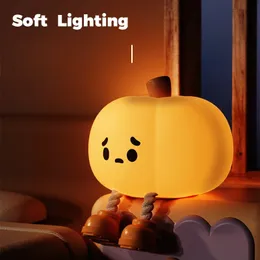 Lamps Shades Halloween Pumpkin Night Lights Cute Soft Silicone Safe Lamp Decorations Timing Dimmable Bedside Decor Kids Baby Halloween Gifts 231019