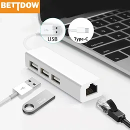 Wi Fi Finders USB Ethernet with 3 Port HUB 2 0 RJ45 Lan Network Card to Adapter for Mac iOS Android PC RTL8152 231019
