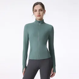 Camicie attive Lululogo Giacche da allenamento Donna Cerniera completa Slim Manica lunga Crop Top Yoga con tasche Cappotto fitness Palestra sportiva