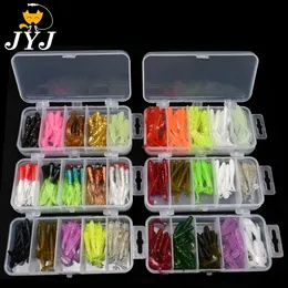 Baits Lures JYJ box package 30pcs 50pcs 4cm 5cm 6cm soft silica lure grub maggot worm bait with T-tail isca pesca artificial worm lure bait 231020