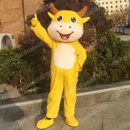 Costume da mascotte mucca gialla di alta qualità Vestito da festa operato da Halloween di alta qualità Vestito da personaggio dei cartoni animati Vestito da carnevale unisex