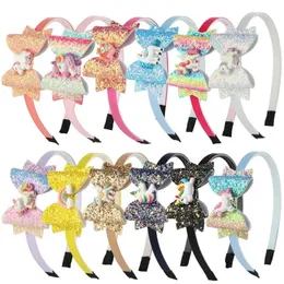 Hair Accessories 1PC Unicorn Headbands 3''Glitter Bows Hairbands Cute Rainbow for Girls Party Decoration 231019