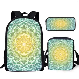 Ryggsäck yikeluo green boho mandala blommuttryck hållbar stor kapacitet anteckningsbok väska utomhus casual mochilas messenger