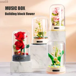 Blocks Building Blocks Flower Music Box Flower Plant Model Decoration DIY Valentine's Day Gift Romantic Flower Toy Bricks R231020