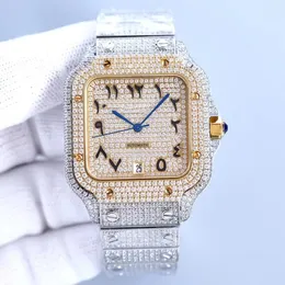 Diamond Mens Fashion Square Dial Watch Automatic Watchs Moissanite Designer Watches 904L سوار من الفولاذ المقاوم للصدأ