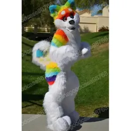 Performance Rainbow husky Wolf Dog Mascot Costume Halloween Christmas Fancy Party Dress Cartoon Character Outfit Suit Carnival Unisex Adults Outfit