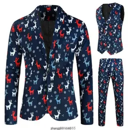 Men's mens Suits & Blazers 2023 New Men's One Button Printed black Suit cheap Three Piece Christmas and New Year Suit Set Large MEN CLOTHING