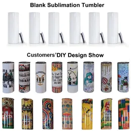 US CA Stock Dhl 20 unz Tubbler Sublimation Blanki Slim Thermos Water Butelki Izolowane samochody kubki na zewnątrz 1017