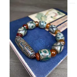 Strand Tibetan Three-Eye Rough Stone Tibet Beads Chalcedony Agate Bracelet