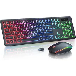Keyboard Myse Commbit Zwrot podświetlaną bezprzewodową i kombinację liter RGB Pełny rozmiar ergonomiczny kąt pochylenia 2 4 GHz cichy 231019