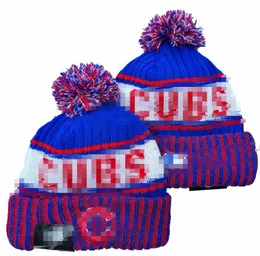 Herrmössor Baseballhattar Cubs Beanie Alla 32 lag stickade manschetterade Pom Chicago Beanies randiga sidelinjen Warm USA College Sport Knit Hatts Cap For Women A0