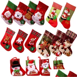 Decorazioni natalizie 24 stili Mini calzini appesi Calze Carino sacchetto regalo di caramelle Babbo Natale Cervo Orso Albero Decori Consegna di goccia Hom Dhj8L