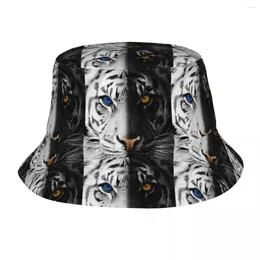 Berets Yin Yang Taichi Tiger Bucket Hat Women Men قابلة للتعبئة في الهواء الطلق الصيد الصياد أغطية الصيف الشاطئ العطل