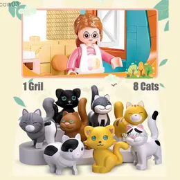 Blocchi Sluban Friends City Cat Hotel Set Ragazza A-Frame Pet House Appartamento Giardino Villa Sakura Albero Building Blocks Animale Giocattolo Regalo per bambini R231020