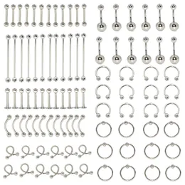 Stud 96pcs Vücut Takı Piercing Lot Çelik Burun At Nalı Dudak Dil Kaş Trajus Vücut Piercing Göbek Halkası Barbell 14G 16G 16G 231020