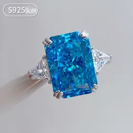 10x15mm szmaragdowy London Blue Topaz 925 Srebrny Solitaire Pierdzież zaręczyn