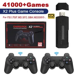 Портативные игровые плееры X2 PLUS Video Stick 1080P Консоль 2 4G Двойной беспроводной контроллер 41000 Игры 128 ГБ Ретро для PSP PS1 FC Boy Gift 231019