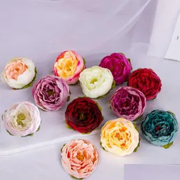 Ghirlande di fiori decorativi Ghirlande di fiori decorativi 5 pezzi Fai da te Teste di fiori di peonia di seta artificiale Grande rosa Rosso Viola Mix falso Dhcoj