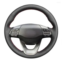 Steering Wheel Covers Hand Sew Black Artificial Leather Car Cover For Kona 2023-2023