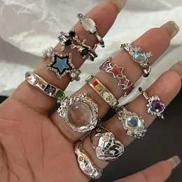 Solitaire Ring Y2K Crystal Rings Kpop Heart Justerbar oregelbunden geometri Punk Vintage Set for Women Girls Fashion Jewelry 231019