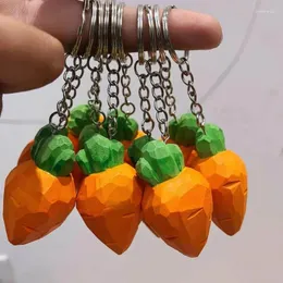 Keychains Hand Carved DIY Orange Carrot Keychain Cute Wood Carving Pendant For Bag Keyring Wooden Key Chains Charms Valentines Day Gift