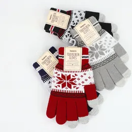 Mulheres estilo floco de neve padrão luvas de malha cor pura manter quente luvas de dedo outono inverno moda mitten cashmere para presente de natal