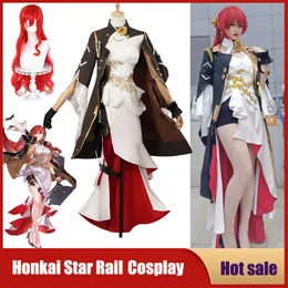 Cosplay anime oyunu honkai: yıldız ray cosplay kostüm honkai himeko kırmızı toka cosal peruk parti karnavalı seksi gece elbise kadın için