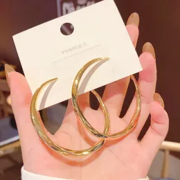 New Gold Silver Color Big Hoop Earrings Thick Twist Circle Piercing Earrings for Women Female Statement Jewelry Gifts