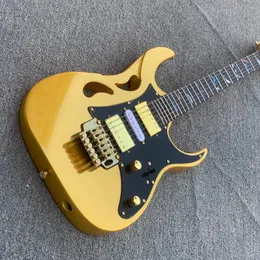 Sällsynt 7vv Stevai Panther Gold Pia Electric Guitar Abalone Blossom Inlay Floyd Rose Tremolo Lions Claw White Pearl PickGuard Gold Hardware HSH Pickups Locking Nut