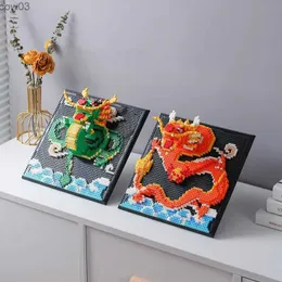 Blocks New Year of Dragon Building Blocks Animal Chinese Decoration Ornaments Bricks Toys with Base Kids Adults Gifts R231020