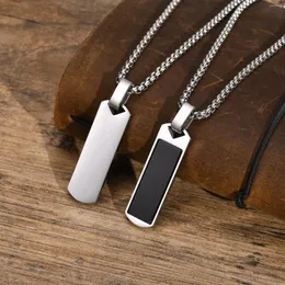 Pendant Necklaces Men Geometric Bar Black Enamel Natural Stone With Stainless Steel Box Chain Stylish Simple Colar Masculino