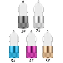 MARCA NOKOKO Carregador de carro Adaptador de viagem de metal 2 portas Colorido Micro USB Plugue de carro Adaptador USB para Samsung Note 8 Iphone 7 Pacote OPP 12 LL